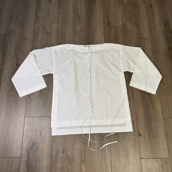 J.Crew Ciel Top Womens SZ S White Poplin Boatneck Side Button Waist Tie CI507 LS - Picture 3 of 7